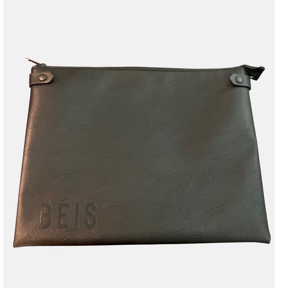 BEIS Black Vegan Leather Laptop Sleeve Zip Case Pouch Embossed Logo Minimalist